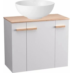 Krofam Комплект стенни шкафове Krofam e-L_WOOD бял 79 см, плот Krofam e-L_WOOD кафяв 81 см и мивка (139-0008+139-0055+149-0200)