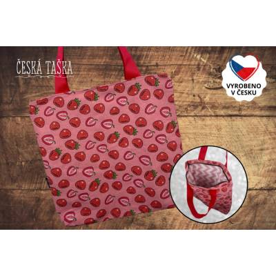 Česká Taška Taškokabelka STRAWBERRY XL Česká ručně šitá taška s podšívkou a zipem 50×50 cm