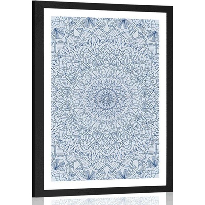 Plakát s paspartou detailní ozdobná Mandala v modré barvě - 40x60 black