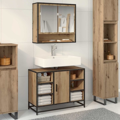 vidaXL Комплект мебели за баня 2 бр. Дъб 80 x 33 x 60 см (3402528)