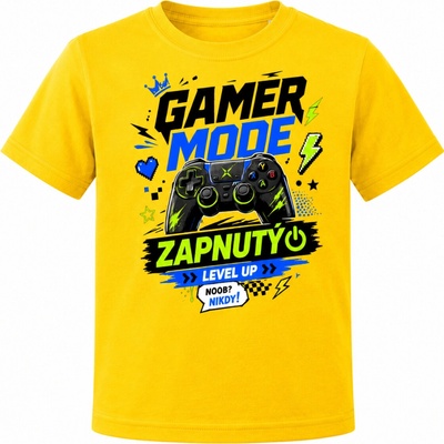 Maverprint detské tričko Gamer Mode zapnutý žltá