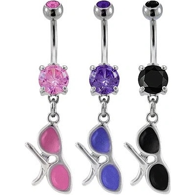 Šperky eshop piercing do pupíku barevné brýle E16.5 černá K