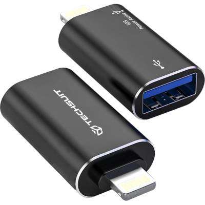 Techsuit - Премиум OTG адаптер AluVoltX (A18) - USB към Lightning, Plug and Play, алуминиева сплав, бърз трансфер на данни - черен