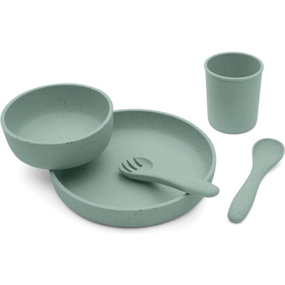 KIKKABOO Jídelní sada 5-dílná Platinum Silicone Sage