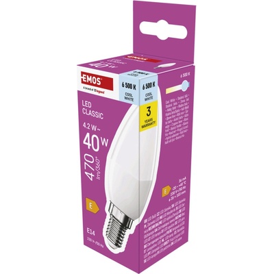 Ëmos LED CLS CANDLE 4,2W40W 470lm E14 CW