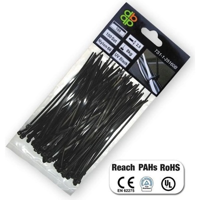 Bradas BR-TS1146160B Pásky na vodiče UV BLACK, 4,6x160mm (100 ks)