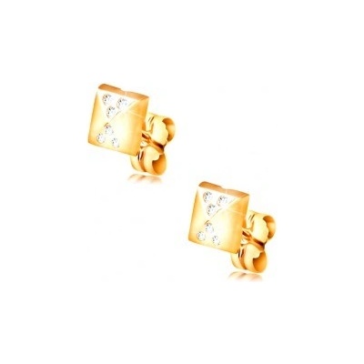 Šperky eshop náušnice v žltom zlate lesklý malý ihlan drobné číre zirkóny GG208.40