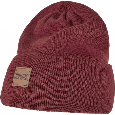 Urban Classics Leatherpatch Long Beanie burgundská červeň