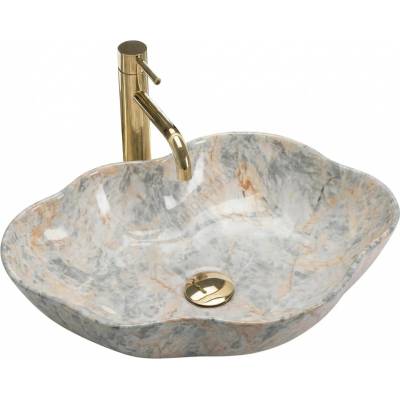 Rea REA-U0620 - Умивалник за плот PEARL 38x50, 5 cm керамика/сива/бежова/имитация на камък (RE0235)