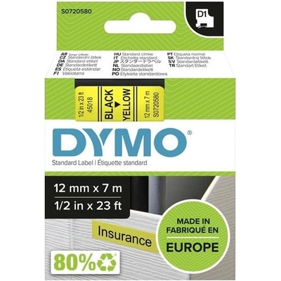 Páska do štítkovače Dymo D1, 45018, S0720580, černý tisk/žlutý podklad, 7m, 12mm