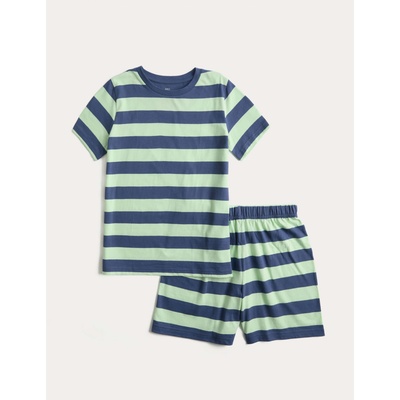 Marks & Spencer Къса детска раирана пижама от чист памук (1-16 години) Marks & Spencer синя Marks & Spencer | Sin | Момчешки | 3-4 години