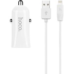 hoco. Зарядно за кола с 2xUSB изходa (4.8A) и Lightning кабел за iPhone, iPad и iPod с Lightning порт - Hoco Dual USB Car Charger 4.8A & Lightning Cable Z12 (бял) (Z12)