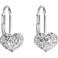 Evolution Group strieborné náušnice visiace s kryštálmi Swarovski biele srdce 31125.1
