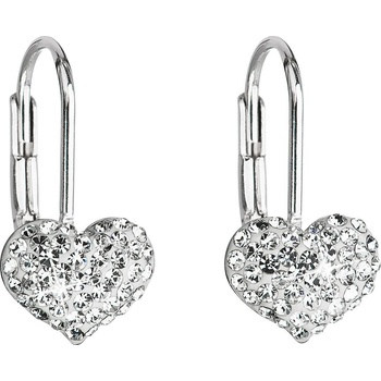Evolution Group strieborné náušnice visiace s kryštálmi Swarovski biele srdce 31125.1