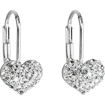 Evolution Group strieborné náušnice visiace s kryštálmi Swarovski biele srdce 31125.1