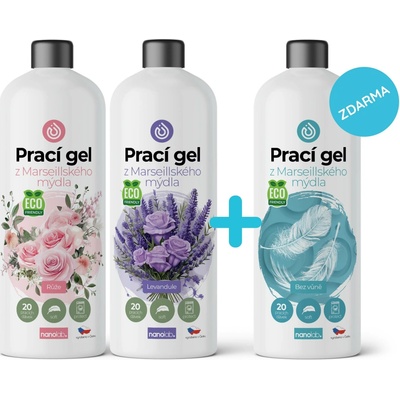 Od Babičky 2 ks Prací gel z Marseillského mýdla pro citlivou pokožku Růže 1 l + octová aviváž 1 l ZDARMA