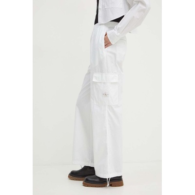 Calvin Klein Jeans Памучен панталон Calvin Klein Jeans в бяло със стандартна кройка, с висока талия J20J223586 (J20J223586)