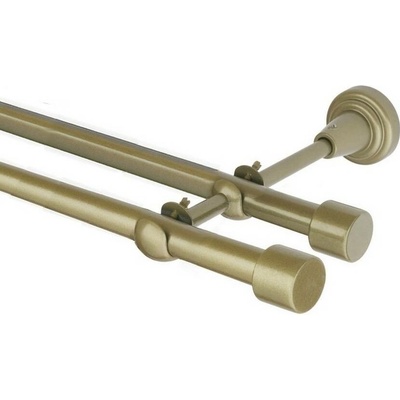 OK-GarnýžeCZ Garnýž kovová dvouřadá 16mm Pullo double zlatá antik 440 cm do stěny / na tunýlek - bez kroužků