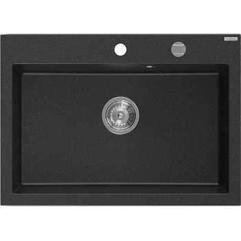 Mexen Elix гранитна мивка с 1 камера 700 x 500 мм, черно/сребърен металик, хромиран сифон - 6526701005-73 (6526701005-73)