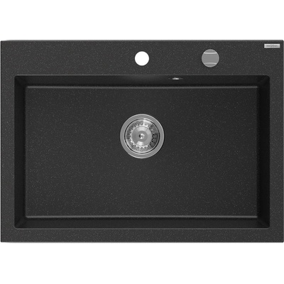 Mexen Elix гранитна мивка с 1 камера 700 x 500 мм, черно/сребърен металик, хромиран сифон - 6526701005-73 (6526701005-73)