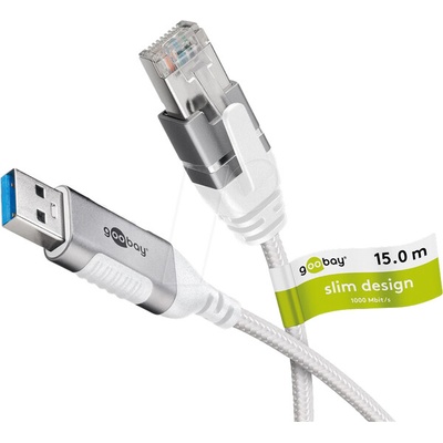 Goobay 74384 slim USB 3.0, RJ45 vidlice,USB A vidlice, niklovaný, 15m