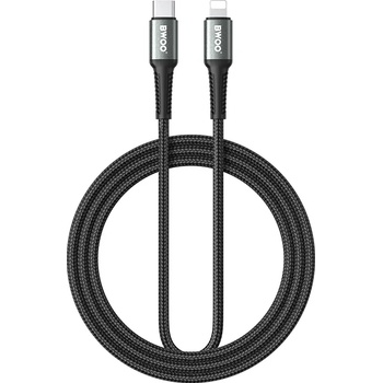 BWOO Кабел 30W, с оплетка, USB-C / Lightning, 2 метра, черен - BWOO
