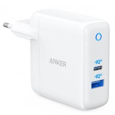Зарядно устройство Anker PowerPort+ Atom III PowerIQ 3.0, от контакт към 1x USB-C(ж) / USB-A(ж), 5V, бяло (A2322G21 / 49831)