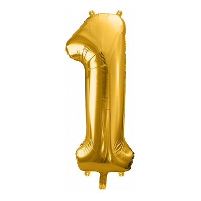 PartyDeco Fóliový balón narodeninové číslo 1 zlatý 86cm