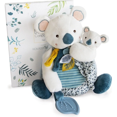 Doudou et Compagnie plyšová koala s mláďatkom a hryzátkom Yoca le Koala modrá 25 cm v darčekovom balení DC3669