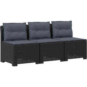 vidaXL Пейка за градина с Cushions във вид на ратан ПП Антрацит (8011979)