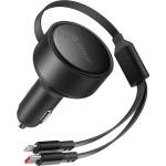 ORICO Зарядно за кола с USB-C изход и вградени кабели USB-C и Lightning - Orico Car Charger With USB-C and Lightning Cable 60W (черен) (ORICO-DS-60-2C1L)