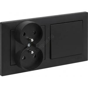 Legrand - Двойна домашна розетка и еднополюсен ключ № 1 с рамка SUNO 250V черна (LR0066B)