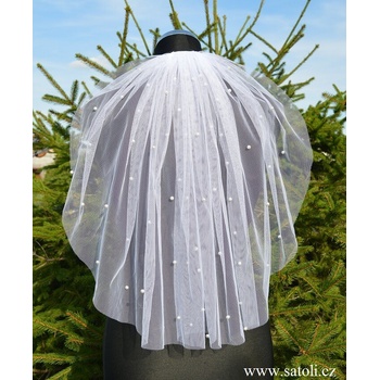 Bílý svatební závoj s perličkami 50 cm