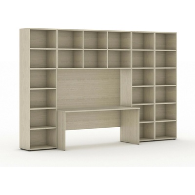 Zostavy knižníc INTEGRO so stolom, vyšší/šírší, 3550x700/400x2300 mm, dub prírodný