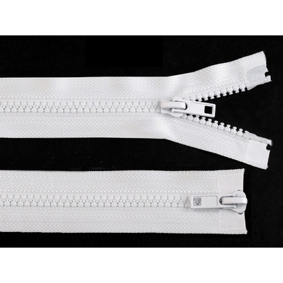 Zdrhovadlo zip kostěný dělitelný dvoucestný 70 cm 2 jezdce bílá