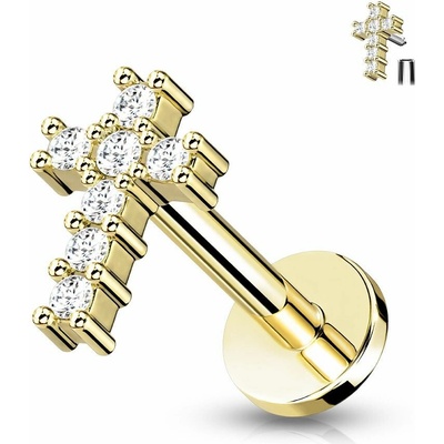 S4U Labreta cartilage piercing křížek (1,2 x 8 mm) LB0034GD-1208