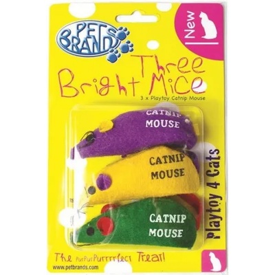PET BRANDS Играчка за котки Pet Brands Three Bright Mice - 3 мишки с котешка трева 4х3х9 см - Pet Brands Англия 10053