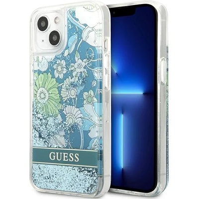 GUESS Кейс Guess GUHCP13SLFLSN за iPhone 13 mini 5.4", зелен, твърд, Flower Liquid Glitter (GUE001952-0)
