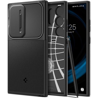 Spigen Optik Armor Case - тънък качествен силиконов (TPU) калъф с капак за камерата за Samsung Galaxy S24 Ultra (черен)