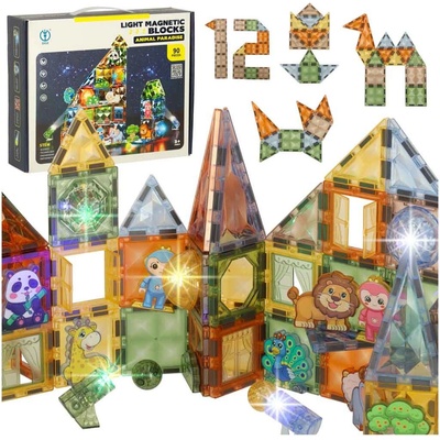 KIK 3D stavebné magnetické kocky svietiace park zvierat 90 ks