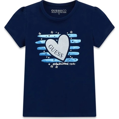 GUESS Тъмно синя тениска със сини детайли и сребристо сърце за мини момиче Guess