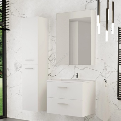 BWS Шкаф за баня с мивка kate + огледален шкаф + стенен шкаф бял (ws0010)