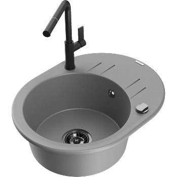 Mexen Kevin гранитна мивка с едно корито и отцедник и кухненски смесител Flora, сив - 6517-71-670401-70-B (6517-71-670401-70-B)