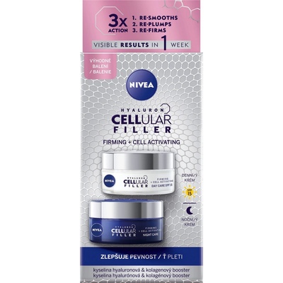 Nivea Hyaluron Cellular Filler SPF15 denný pleťový krém SPF15 50 ml + noční pleťový krém 50 ml darčeková sada