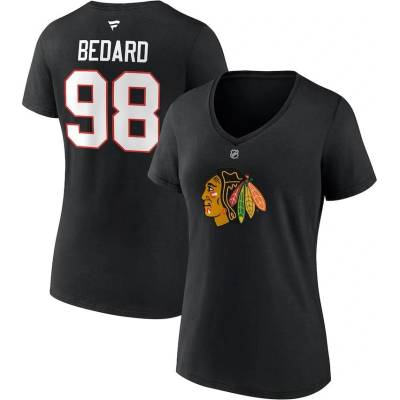 Fanatics Dámske tričko Connor Bedard #98 Chicago Blackhawks Draft 2023 Stack Logo Name & Number V Neck Black