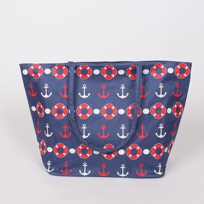 Плажна чанта в тъмносиньо с котви и пояси