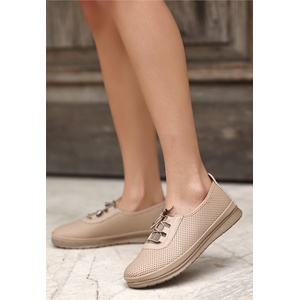 Erbil Shoes Дамски балерини с връзки - Светлобежови #371018 (371018_Бежов)
