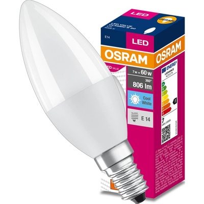 Osram LED žiarovka, E14, sviečka, B38, 7W, 806 lm, 4000K HF, "Value“