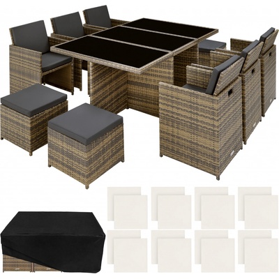 tectake 403642 zahradní ratanový nábytek new york 6+4+1 s ochranným obalem, varianta 2 přírodní – Zboží Mobilmania