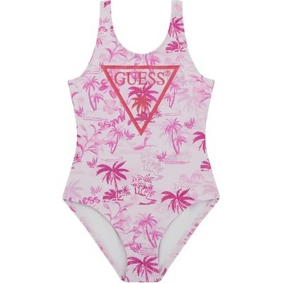 GUESS Цял бански за момиче с цветя и палми в розово Guess